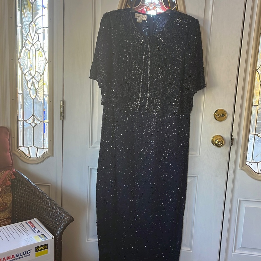 Laurence Kazar, Women’s Navy Blue Beaded Evening Gown, Size 2X,  Worn once.